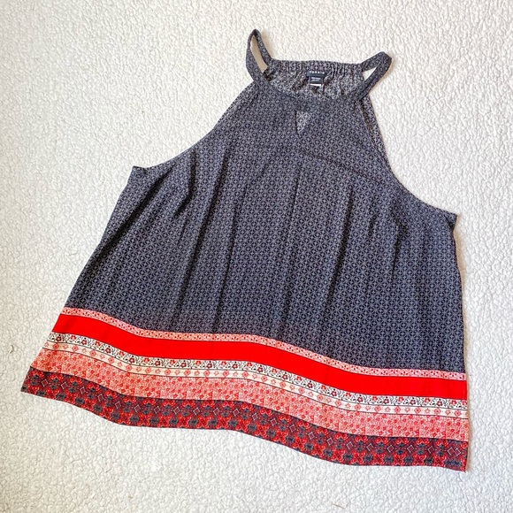 Torrid | Red Border Print Georgette Mock Neck Tank - Picture 3 of 9